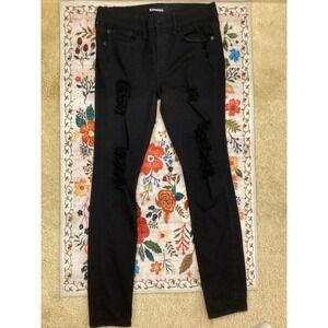 Express Black Mid Rise Stretch Distressed Skinny‎ Legging Jeans Size 6
